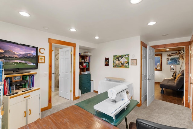 14980 Mt Highway 35, Bigfork, MT 59911 - living area featuring light colored carpet and recessed lighting