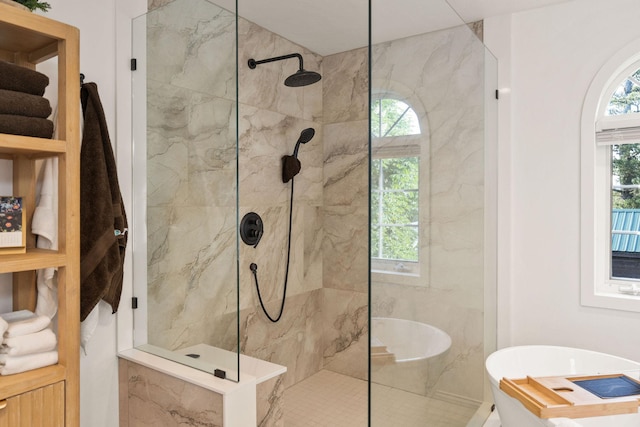 35AND33 Lakeside Ave, Lakeside, MT 59922 - bathroom with a freestanding tub and a marble finish shower