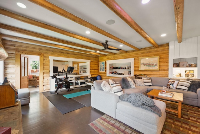 35AND33 Lakeside Ave, Lakeside, MT 59922 - living room featuring beam ceiling, wood finished floors, and recessed lighting