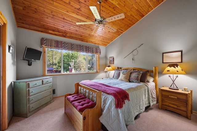 35AND33 Lakeside Ave, Lakeside, MT 59922 - bedroom featuring wooden ceiling, carpet floors, lofted ceiling, and ceiling fan