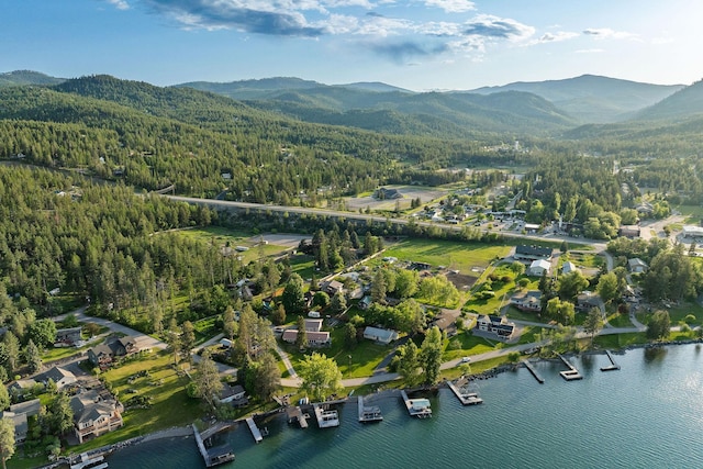 35AND33 Lakeside Ave, Lakeside, MT 59922 - aerial overview of property's location featuring a heavily wooded area and a water and mountain view