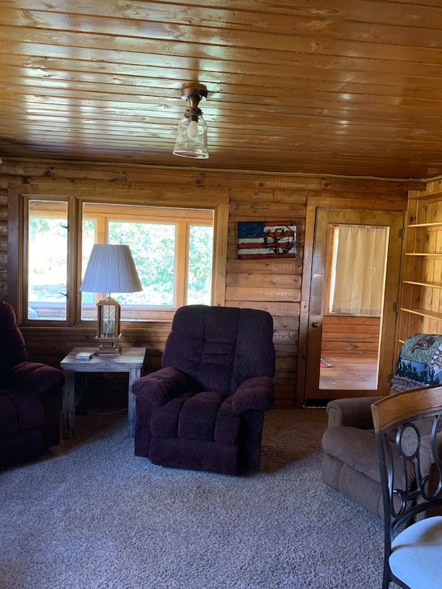 8325 Thunder Rd, Lincoln, MT 59639 - carpeted living room featuring wood ceiling and wooden walls