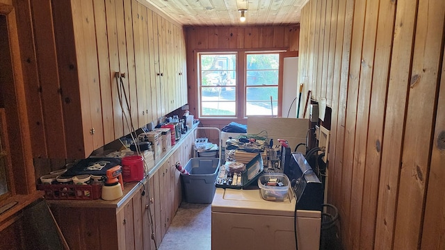 21439 Rollins Lakeshore Dr, Rollins, MT 59931 - laundry room featuring wooden walls and wooden ceiling