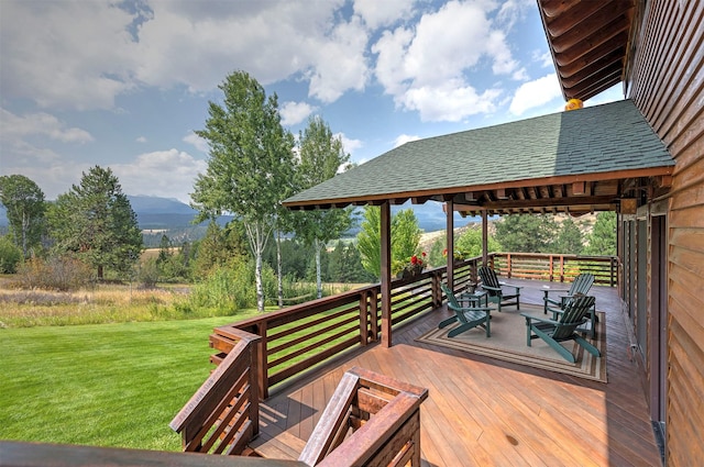 349 Harlan Creek Rd, Hamilton, MT 59840 - wooden terrace featuring a yard and a mountain view