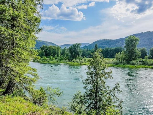 716 Kootenai River Rd, Troy, MT 59935 - water view with mountains and a heavily wooded area