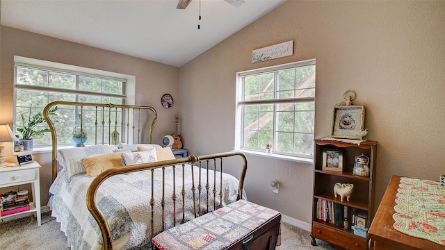 5530 Creekstone Dr Unit 6, Missoula, MT 59808 - carpeted bedroom featuring vaulted ceiling, a textured wall, and a ceiling fan