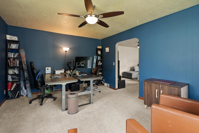 321 6th Ave W, Kalispell, MT 59901 - office area with a ceiling fan, carpet floors, and arched walkways