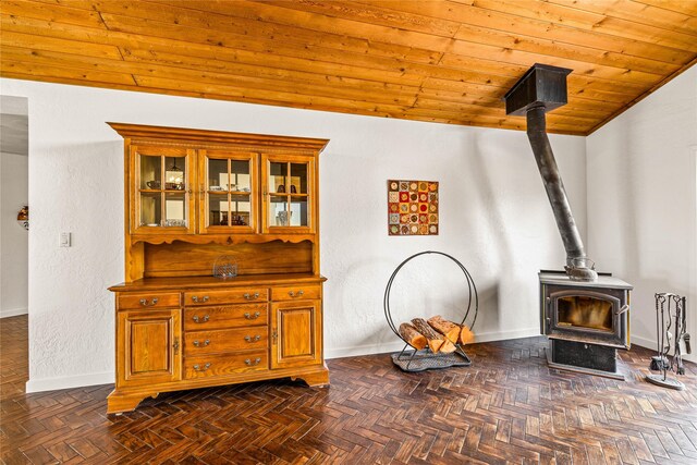 4291 Williams Ln, Stevensville, MT 59870 - interior space with a wood stove, wooden ceiling, and lofted ceiling