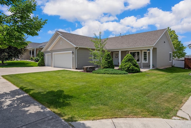 36 W Northview Loop, Kalispell, MT 59901 - ranch-style home with an attached garage, a front lawn, concrete driveway, and a shingled roof