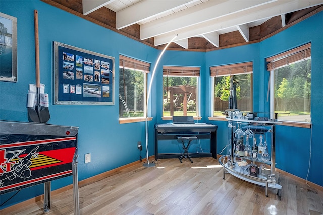 2075 Lion Mountain Loop Rd, Whitefish, MT 59937 - home office with beam ceiling and wood finished floors