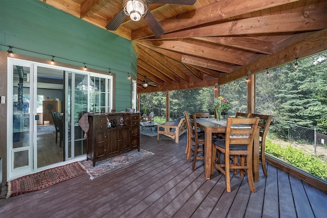 2075 Lion Mountain Loop Rd, Whitefish, MT 59937 - deck with outdoor dining space and a ceiling fan