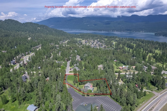 2075 Lion Mountain Loop Rd, Whitefish, MT 59937 - aerial view of property's location with property boundaries highlighted and a water and mountain view