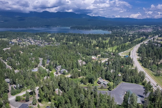 2075 Lion Mountain Loop Rd, Whitefish, MT 59937 - aerial overview of property's location featuring a heavily wooded area and a water and mountain view