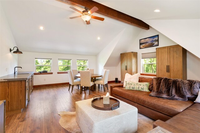 255 Windsor Ct, Bigfork, MT 59911 - living room featuring plenty of natural light, a ceiling fan, wood-type flooring, and recessed lighting