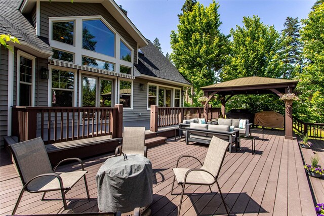 255 Windsor Ct, Bigfork, MT 59911 - wooden deck featuring an outdoor living space and a gazebo