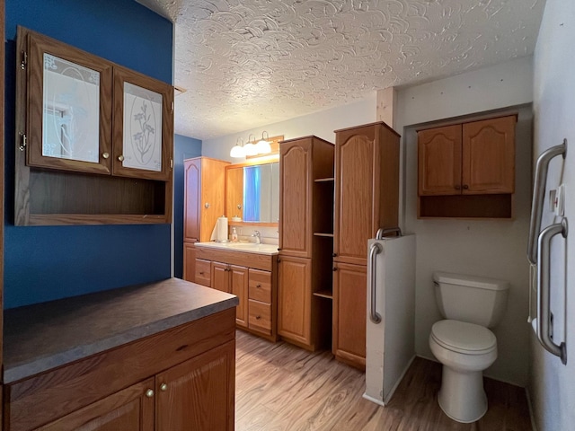 214 Church St, Thompson Falls, MT 59873 - bathroom featuring wood finished floors, vanity, and a textured ceiling