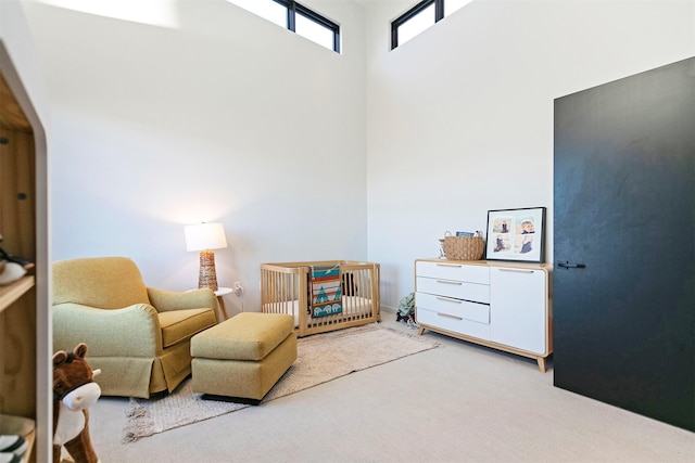 4722 Skalkaho Rd, Philipsburg, MT 59858 - living area with carpet floors, a towering ceiling, and arched walkways