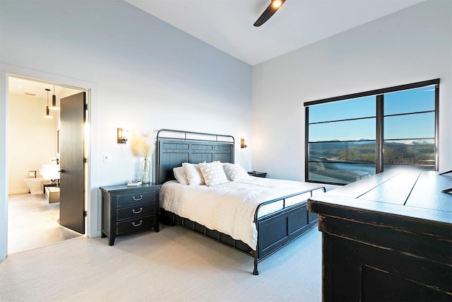4722 Skalkaho Rd, Philipsburg, MT 59858 - bedroom featuring light colored carpet, a high ceiling, and a ceiling fan