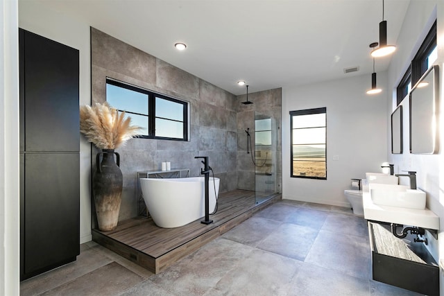 4722 Skalkaho Rd, Philipsburg, MT 59858 - full bath with a walk in shower, a freestanding bath, and double vanity