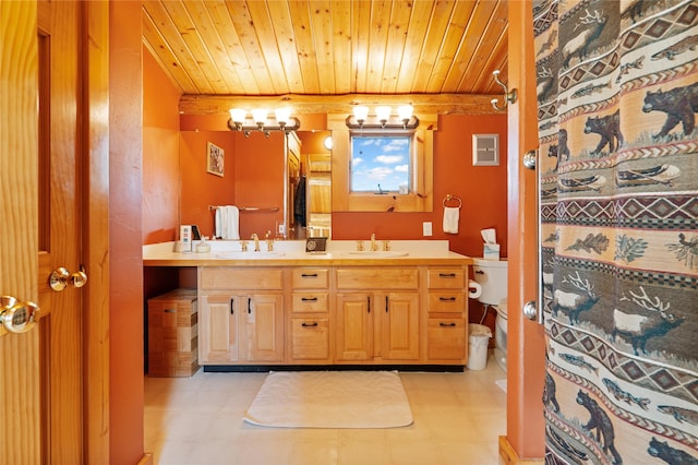 182 Moondance Trl, Bigfork, MT 59911 - full bathroom with double vanity and wood ceiling
