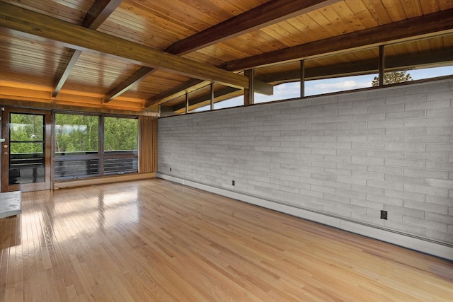 1695 Whalebone Dr, Kalispell, MT 59901 - spare room featuring wood finished floors, wood ceiling, baseboard heating, and brick wall