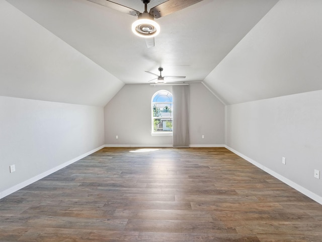 521 Evening Star Ln, Columbia Falls, MT 59912 - additional living space featuring a ceiling fan, lofted ceiling, and wood finished floors
