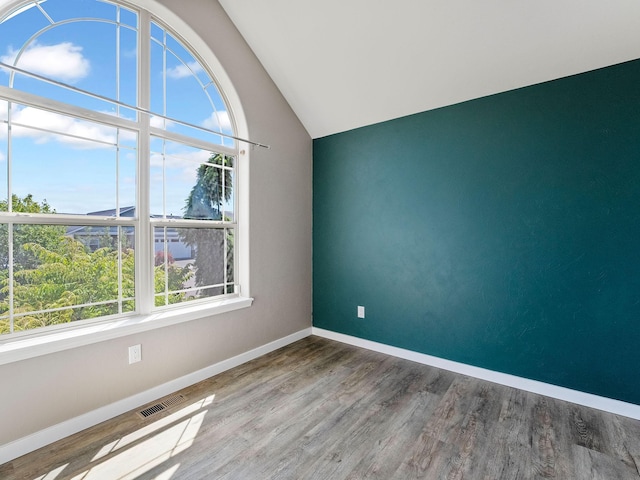 521 Evening Star Ln, Columbia Falls, MT 59912 - spare room featuring plenty of natural light, vaulted ceiling, and wood finished floors