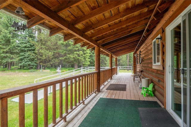 6343 Packer Creek Rd, Haugan, MT 59842 - wooden deck featuring a yard