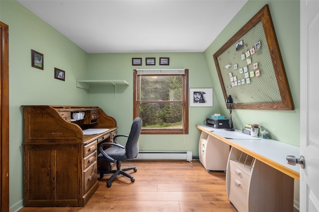 155 Lake Peter Ct, Kalispell, MT 59901 - home office with a baseboard radiator and light wood-style flooring