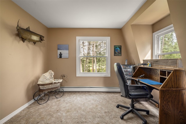 155 Lake Peter Ct, Kalispell, MT 59901 - office area featuring baseboard heating and carpet