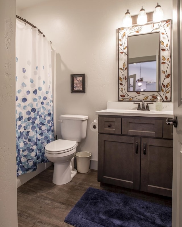 281 W Nicklaus Ave, Kalispell, MT 59901 - bathroom featuring wood finished floors, vanity, and a shower with shower curtain