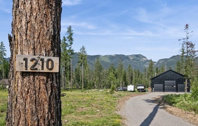 1210 Grand Fir Rd, Bigfork, MT 59911 - view of asphalt driveway with a mountain view and a forest view