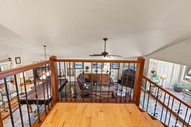 6350 S Meadowwood Ln, Missoula, MT 59803 - dining space featuring a ceiling fan, hardwood / wood-style flooring, and lofted ceiling