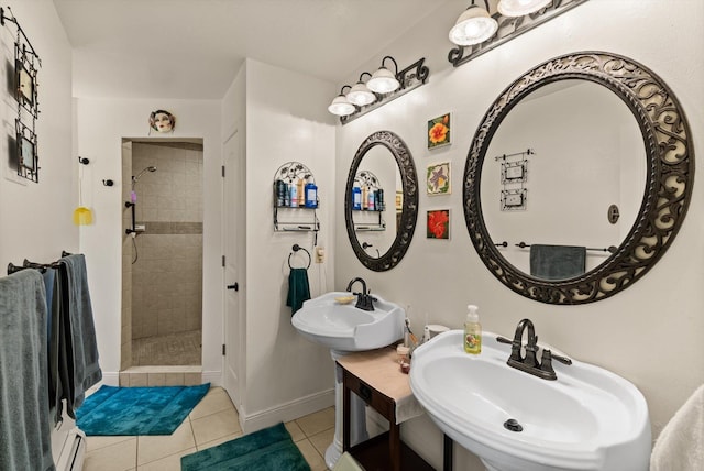 6350 S Meadowwood Ln, Missoula, MT 59803 - full bath featuring tiled shower, tile patterned floors, and baseboard heating
