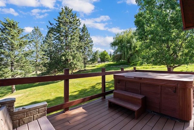 6350 S Meadowwood Ln, Missoula, MT 59803 - wooden deck featuring a hot tub and a yard