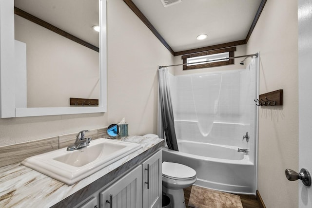 4475 Star Meadows Rd, Whitefish, MT 59937 - full bath with shower / bath combo with shower curtain, vanity, and ornamental molding