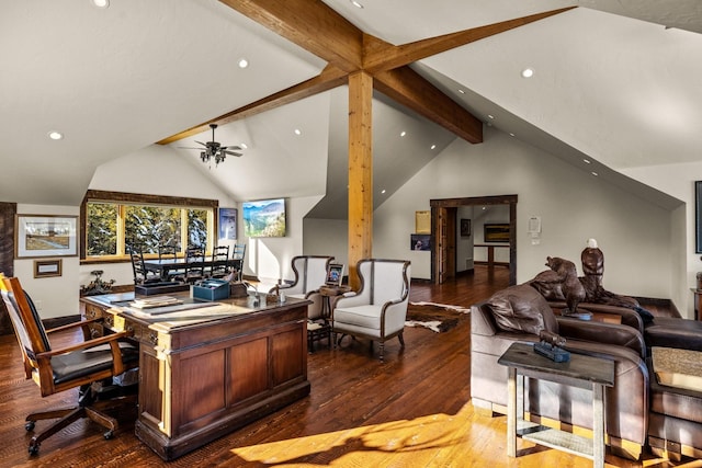 4475 Star Meadows Rd, Whitefish, MT 59937 - home office with hardwood / wood-style flooring, recessed lighting, and ceiling fan
