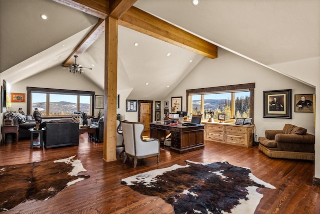 4475 Star Meadows Rd, Whitefish, MT 59937 - living area featuring dark wood finished floors, ceiling fan, and recessed lighting