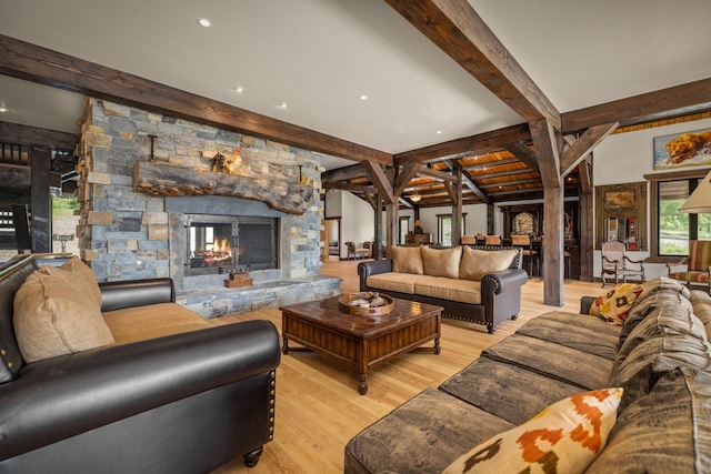 4475 Star Meadows Rd, Whitefish, MT 59937 - living room with wood finished floors, a fireplace, and recessed lighting
