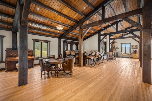 4475 Star Meadows Rd, Whitefish, MT 59937 - dining area featuring wooden ceiling and hardwood / wood-style flooring