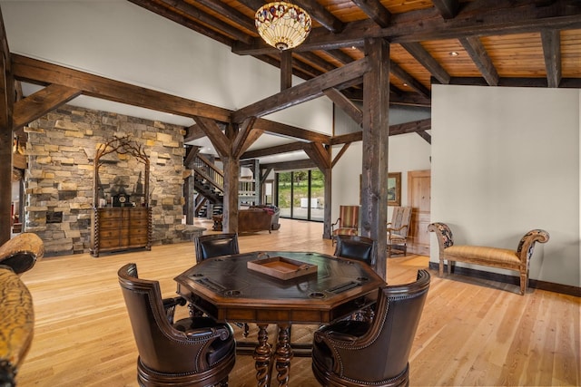 4475 Star Meadows Rd, Whitefish, MT 59937 - dining room featuring wood finished floors and wooden ceiling