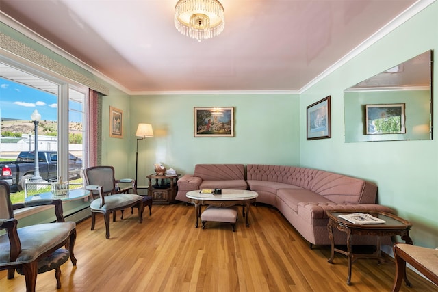 209 Spruce St, Anaconda, MT 59711 - living area with light wood-style flooring, crown molding, and a baseboard radiator