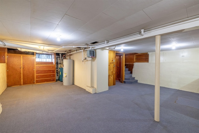 1414 Boulder Ave, Helena, MT 59601 - basement featuring water heater, carpet, stairway, and a heating unit