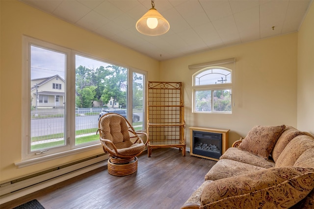 1414 Boulder Ave, Helena, MT 59601 - living area featuring a baseboard radiator and dark wood-style floors