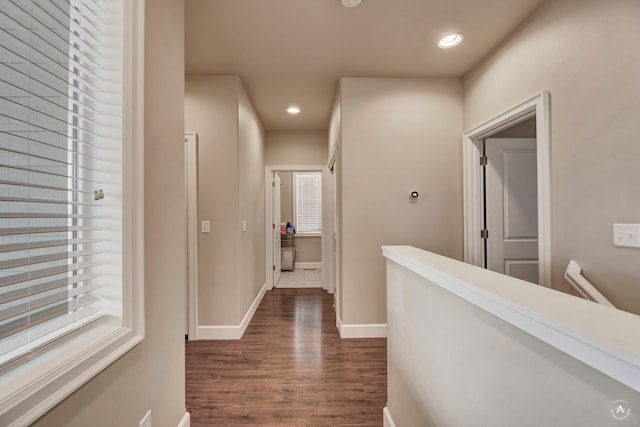2871 Alexis Ave, Helena, MT 59601 - hall featuring dark wood finished floors, recessed lighting, and an upstairs landing
