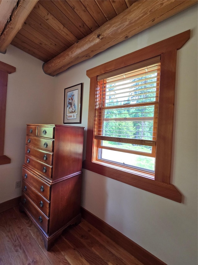 670GUSCREEK Gus Creek Rd, Yaak, MT 59935 - detailed view of wood finished floors and a wooden ceiling with exposed beams