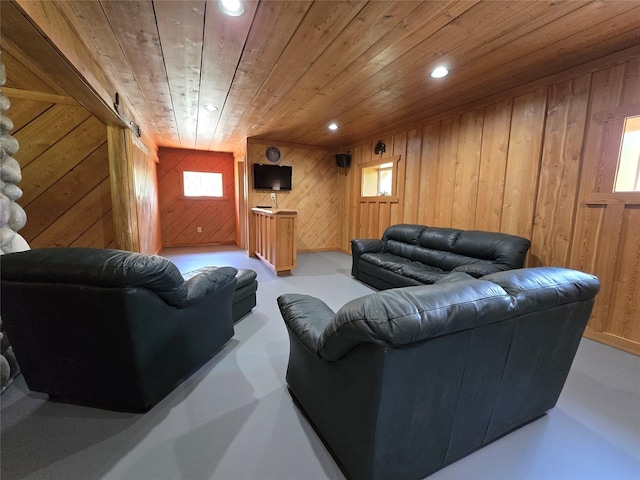 670GUSCREEK Gus Creek Rd, Yaak, MT 59935 - living room with wood ceiling, wood walls, and recessed lighting