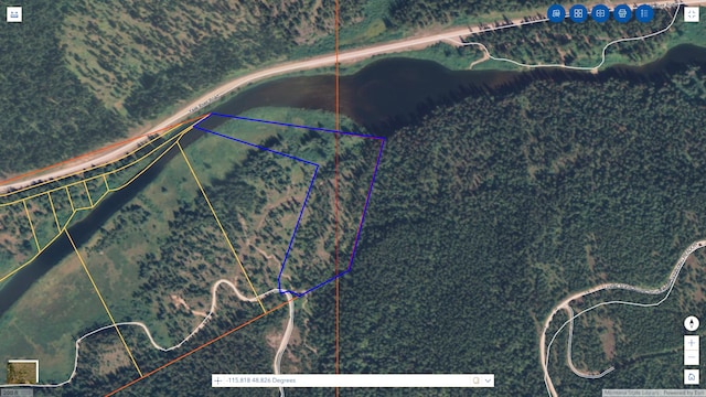 670GUSCREEK Gus Creek Rd, Yaak, MT 59935 - aerial map of property and surrounding area featuring property parcel outlined