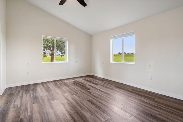 378 Last Best Pl, Kalispell, MT 59901 - empty room with wood finished floors, a ceiling fan, and vaulted ceiling