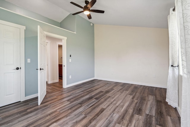 378 Last Best Pl, Kalispell, MT 59901 - unfurnished room featuring a ceiling fan, lofted ceiling, and dark wood finished floors